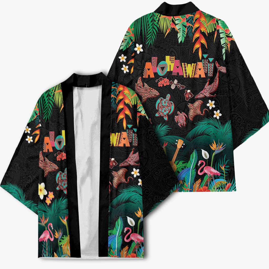 Hawaiian Alohawaii Kimono Tribal Sea Animals Tattoo and Tropical Plants LT03 - Polynesian Pride