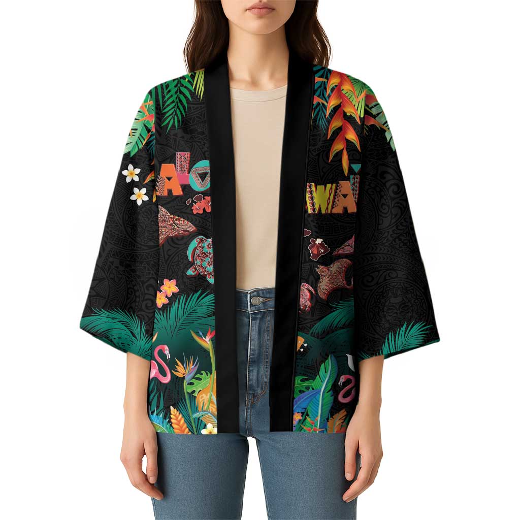 Hawaiian Alohawaii Kimono Tribal Sea Animals Tattoo and Tropical Plants LT03 - Polynesian Pride