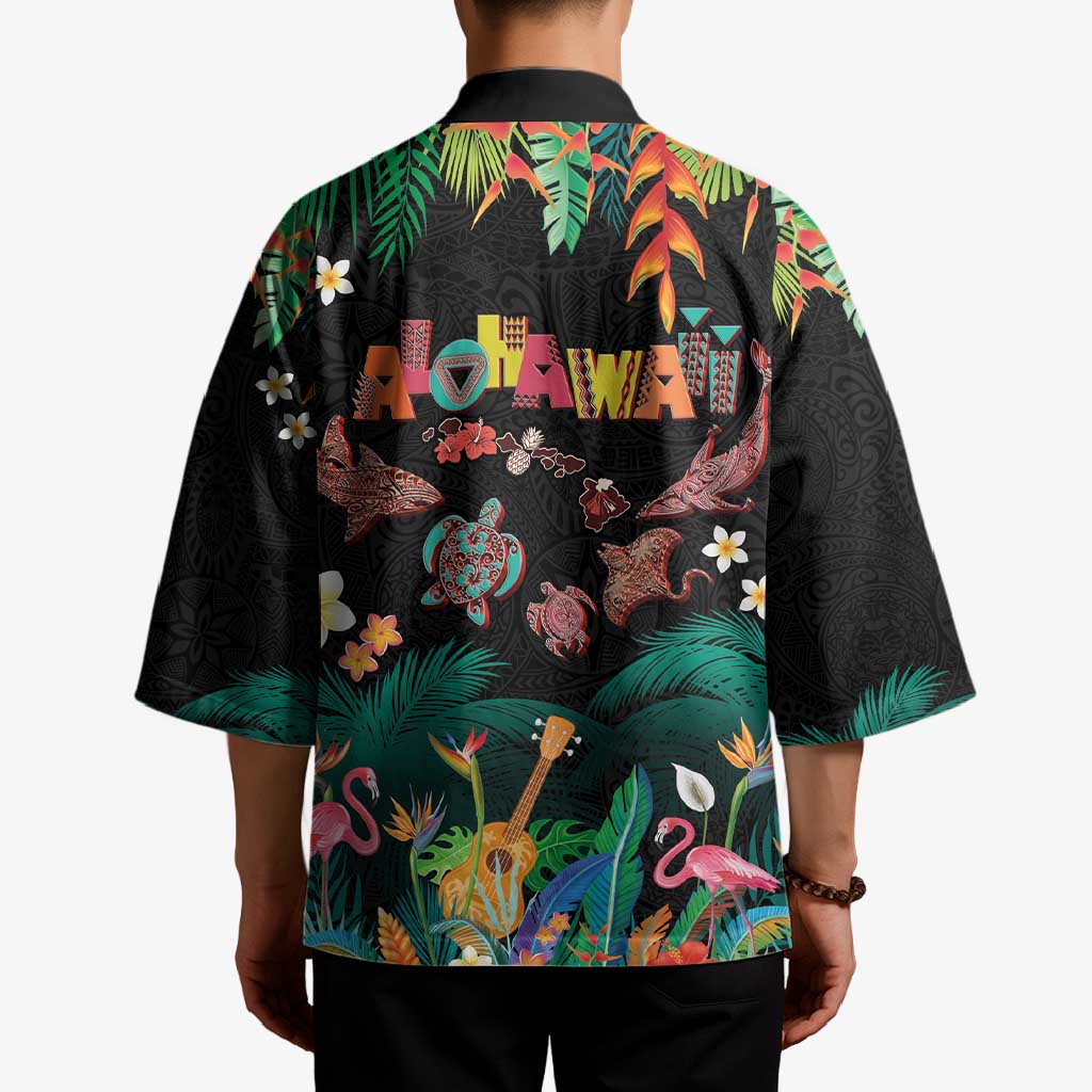Hawaiian Alohawaii Kimono Tribal Sea Animals Tattoo and Tropical Plants LT03 - Polynesian Pride