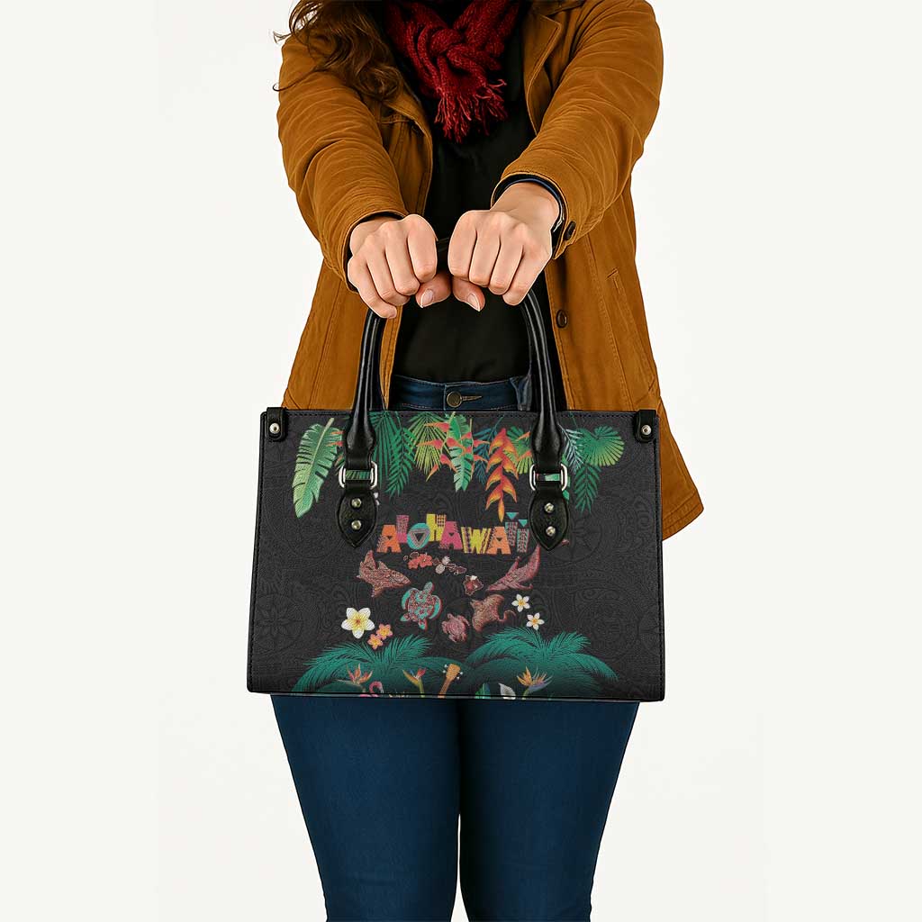 Hawaiian Alohawaii Leather Bag Tribal Sea Animals Tattoo and Tropical Plants LT03 - Polynesian Pride