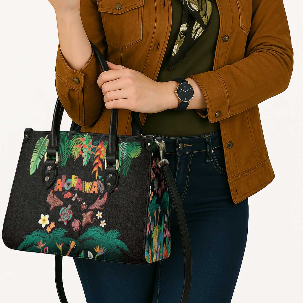 Hawaiian Alohawaii Leather Bag Tribal Sea Animals Tattoo and Tropical Plants LT03 - Polynesian Pride
