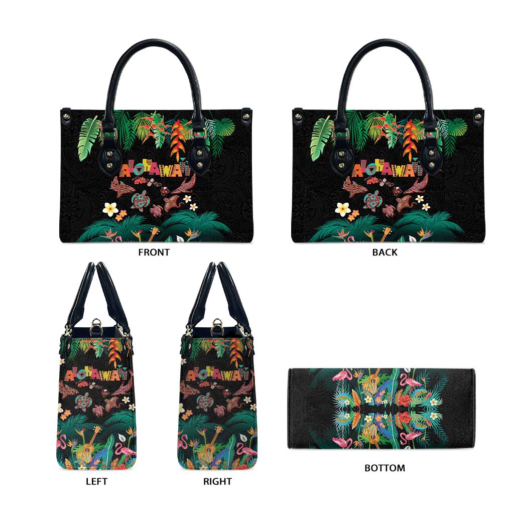 Hawaiian Alohawaii Leather Bag Tribal Sea Animals Tattoo and Tropical Plants LT03 - Polynesian Pride