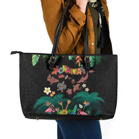 Hawaiian Alohawaii Leather Tote Bag Tribal Sea Animals Tattoo and Tropical Plants LT03 - Polynesian Pride