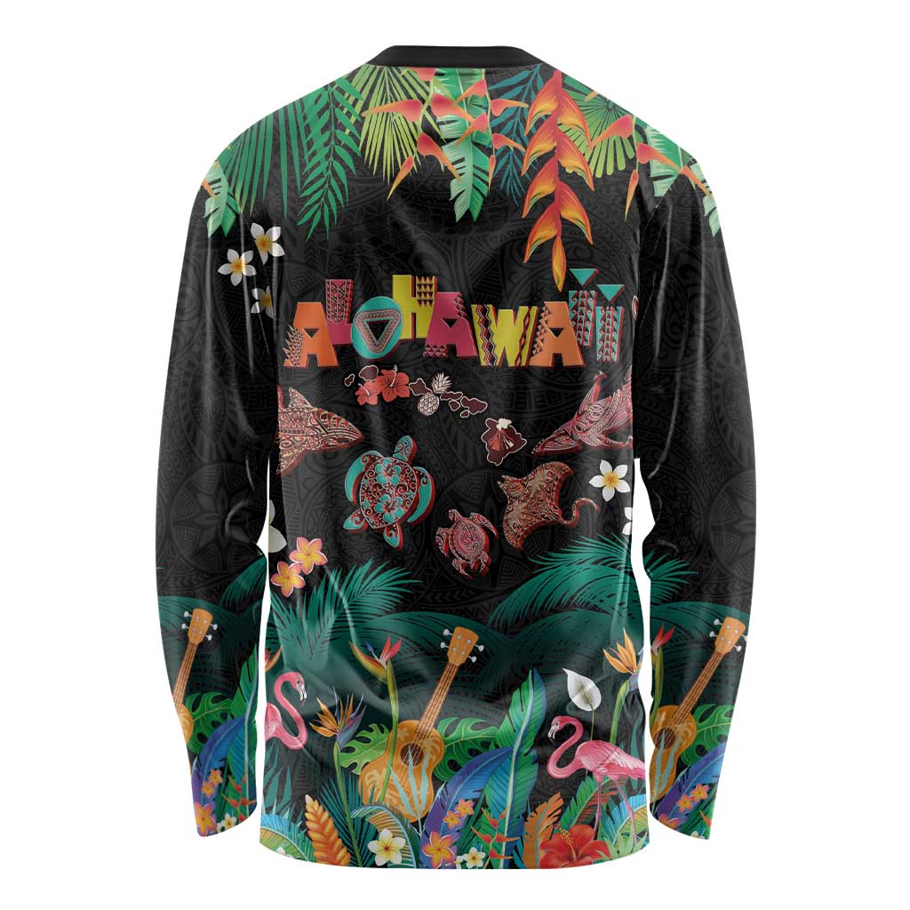 Hawaiian Alohawaii Long Sleeve Shirt Tribal Sea Animals Tattoo and Tropical Plants LT03 - Polynesian Pride