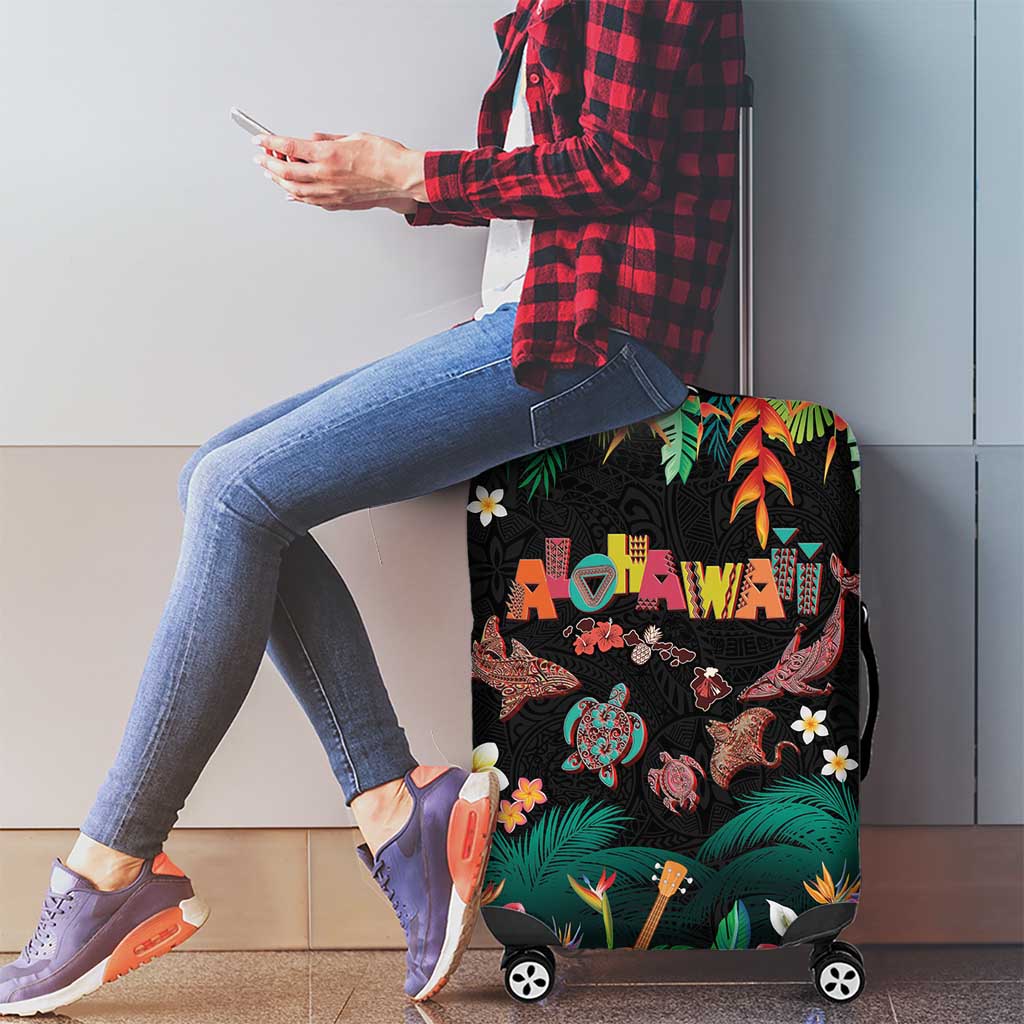 Hawaiian Alohawaii Luggage Cover Tribal Sea Animals Tattoo and Tropical Plants LT03 - Polynesian Pride