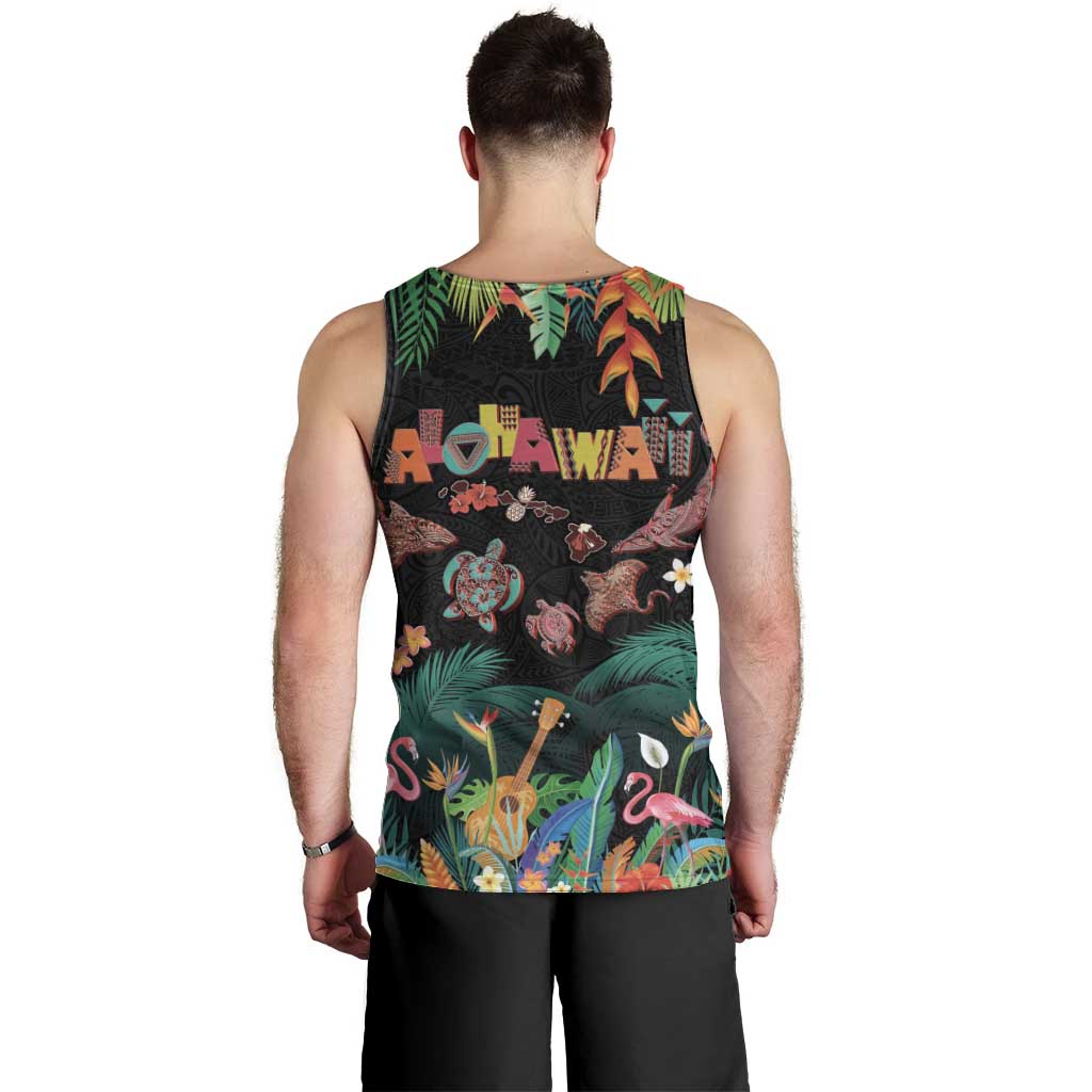 Hawaiian Alohawaii Men Tank Top Tribal Sea Animals Tattoo and Tropical Plants LT03 - Polynesian Pride