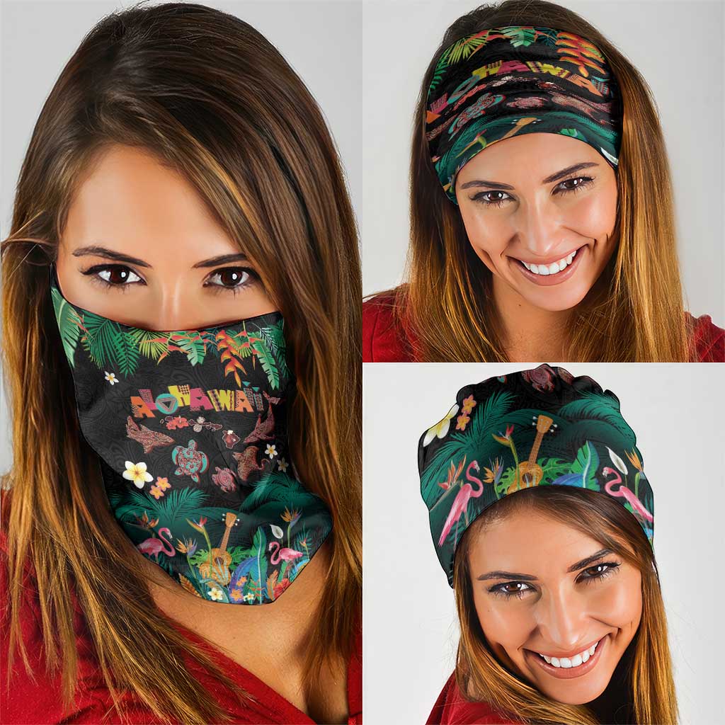 Hawaiian Alohawaii Neck Gaiter Tribal Sea Animals Tattoo and Tropical Plants LT03 - Polynesian Pride