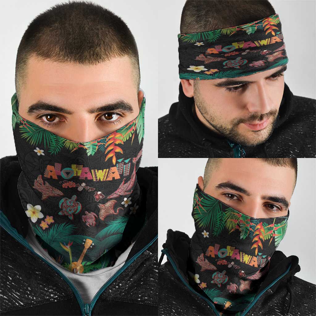 Hawaiian Alohawaii Neck Gaiter Tribal Sea Animals Tattoo and Tropical Plants LT03 - Polynesian Pride