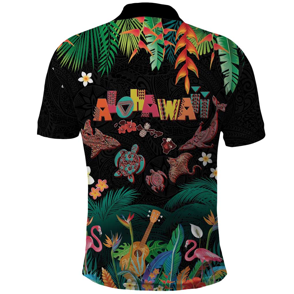 Hawaiian Alohawaii Polo Shirt Tribal Sea Animals Tattoo and Tropical Plants LT03 - Polynesian Pride