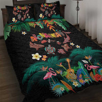 Hawaiian Alohawaii Quilt Bed Set Tribal Sea Animals Tattoo and Tropical Plants LT03 Black - Polynesian Pride