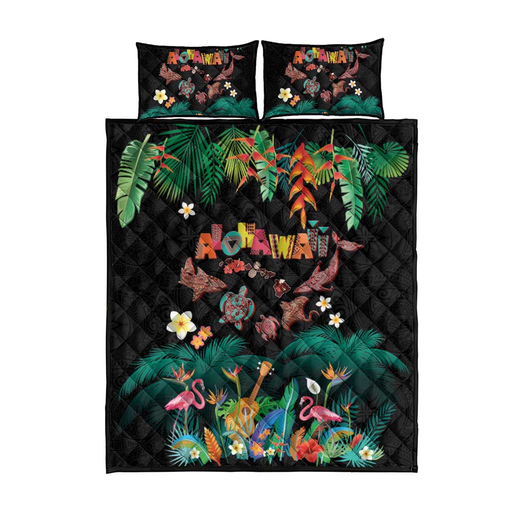 Hawaiian Alohawaii Quilt Bed Set Tribal Sea Animals Tattoo and Tropical Plants LT03 - Polynesian Pride
