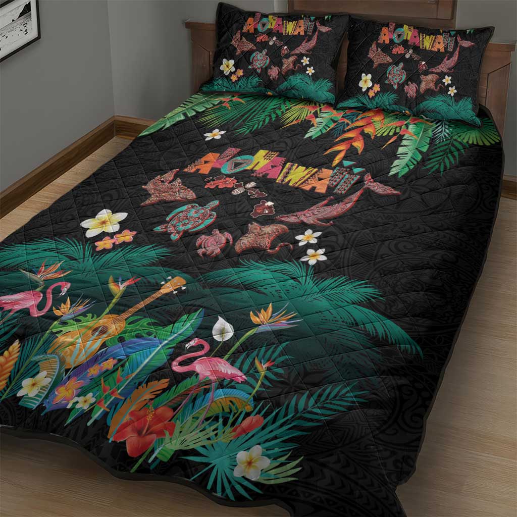 Hawaiian Alohawaii Quilt Bed Set Tribal Sea Animals Tattoo and Tropical Plants LT03 - Polynesian Pride