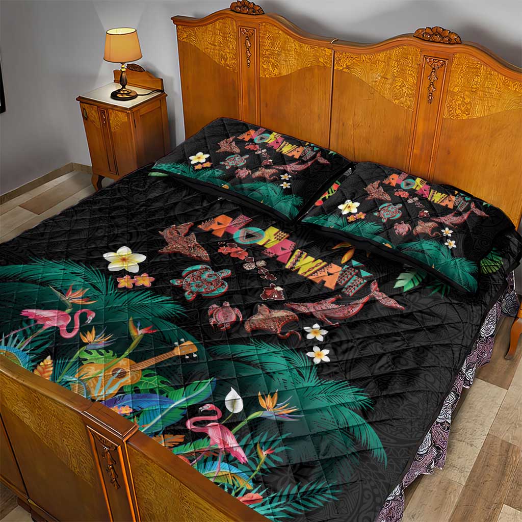 Hawaiian Alohawaii Quilt Bed Set Tribal Sea Animals Tattoo and Tropical Plants LT03 - Polynesian Pride