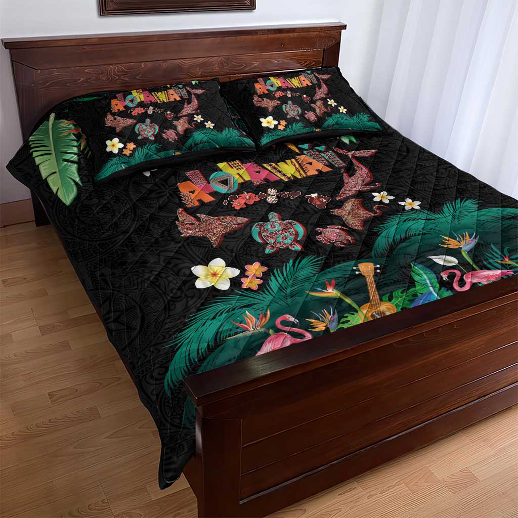Hawaiian Alohawaii Quilt Bed Set Tribal Sea Animals Tattoo and Tropical Plants LT03 - Polynesian Pride