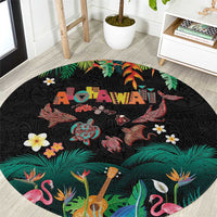 Hawaiian Alohawaii Round Carpet Tribal Sea Animals Tattoo and Tropical Plants LT03 Black - Polynesian Pride