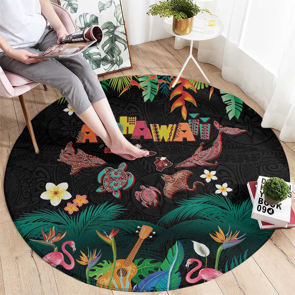 Hawaiian Alohawaii Round Carpet Tribal Sea Animals Tattoo and Tropical Plants LT03 - Polynesian Pride
