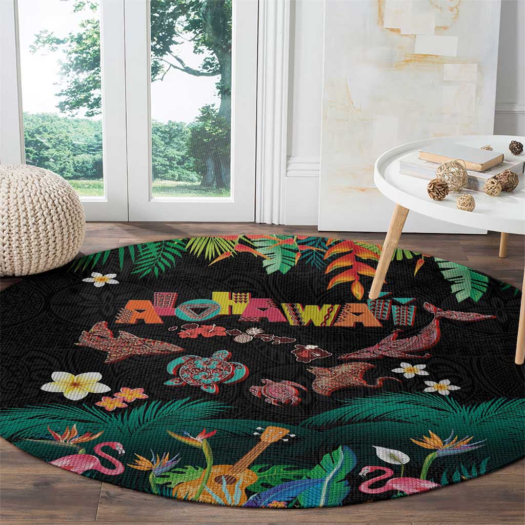 Hawaiian Alohawaii Round Carpet Tribal Sea Animals Tattoo and Tropical Plants LT03 - Polynesian Pride