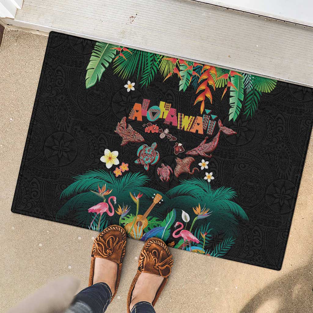 Hawaiian Alohawaii Rubber Doormat Tribal Sea Animals Tattoo and Tropical Plants LT03 - Polynesian Pride