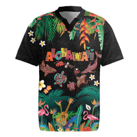 Hawaiian Alohawaii Rugby Jersey Tribal Sea Animals Tattoo and Tropical Plants LT03 Black - Polynesian Pride