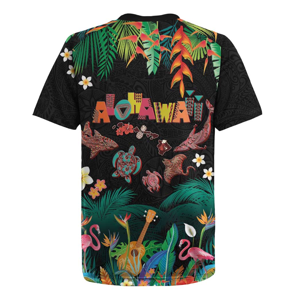 Hawaiian Alohawaii Rugby Jersey Tribal Sea Animals Tattoo and Tropical Plants LT03 - Polynesian Pride
