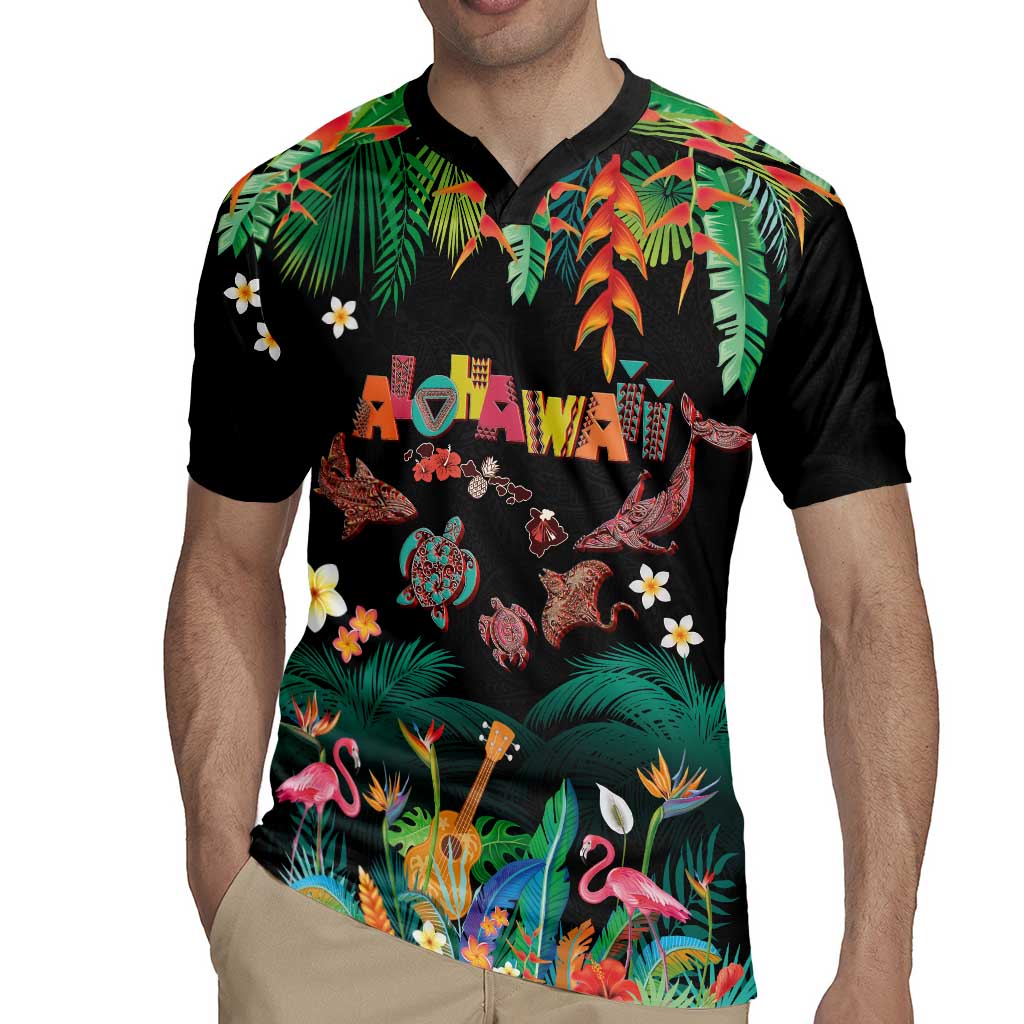 Hawaiian Alohawaii Rugby Jersey Tribal Sea Animals Tattoo and Tropical Plants LT03 - Polynesian Pride