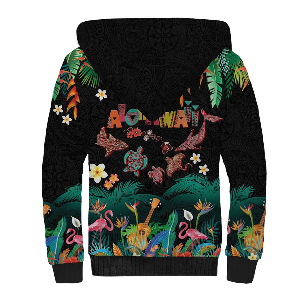 Hawaiian Alohawaii Sherpa Hoodie Tribal Sea Animals Tattoo and Tropical Plants LT03 - Polynesian Pride