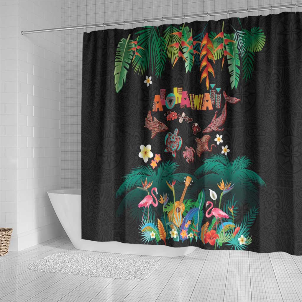Hawaiian Alohawaii Shower Curtain Tribal Sea Animals Tattoo and Tropical Plants LT03 - Polynesian Pride