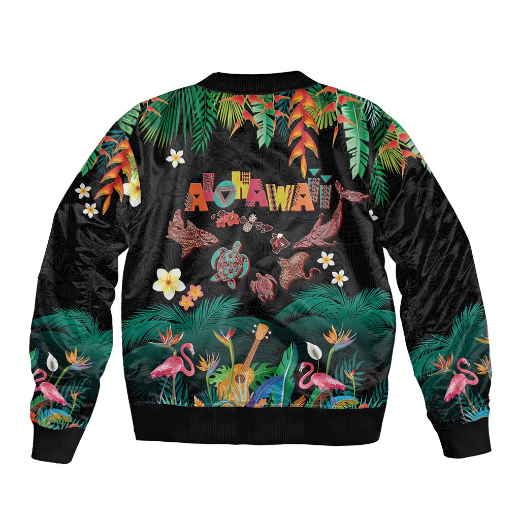 Hawaiian Alohawaii Sleeve Zip Bomber Jacket Tribal Sea Animals Tattoo and Tropical Plants LT03 - Polynesian Pride