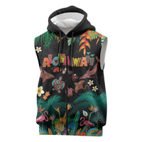Hawaiian Alohawaii Sleeveless Zip Hoodie Tribal Sea Animals Tattoo and Tropical Plants LT03 Black - Polynesian Pride