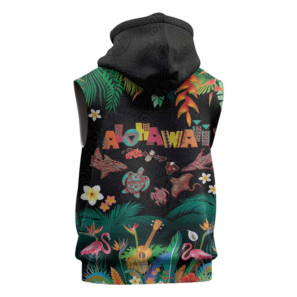 Hawaiian Alohawaii Sleeveless Zip Hoodie Tribal Sea Animals Tattoo and Tropical Plants LT03 - Polynesian Pride