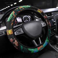 Hawaiian Alohawaii Steering Wheel Cover Tribal Sea Animals Tattoo and Tropical Plants LT03 Universal Fit Black - Polynesian Pride