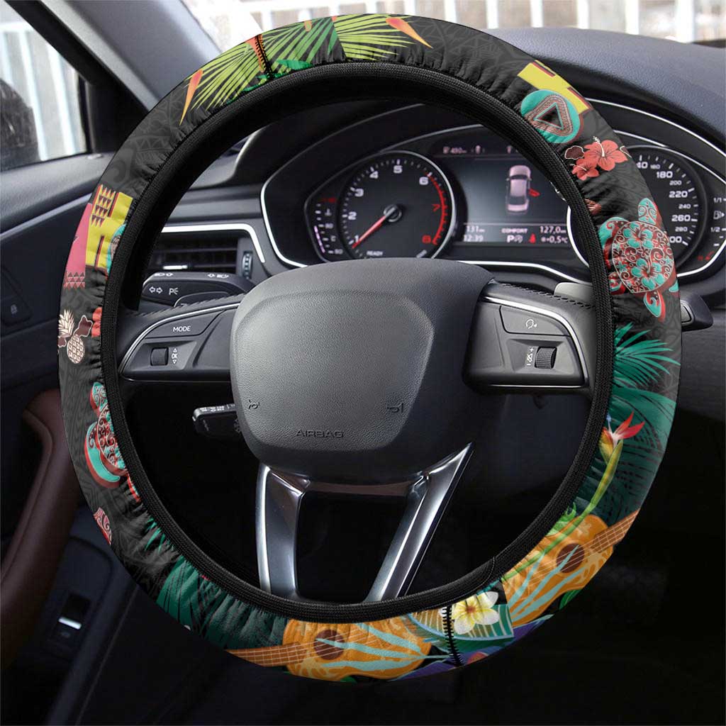 Hawaiian Alohawaii Steering Wheel Cover Tribal Sea Animals Tattoo and Tropical Plants LT03 - Polynesian Pride