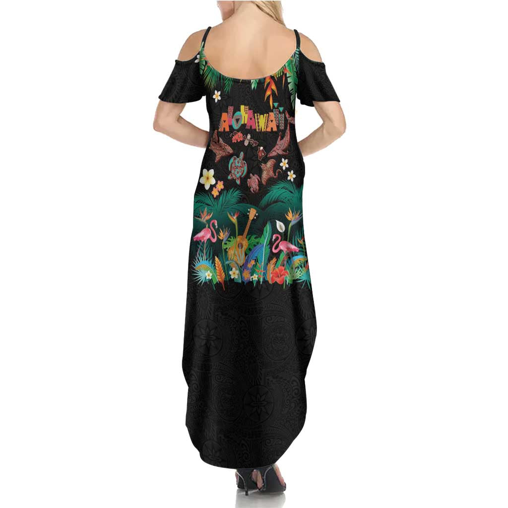 Hawaiian Alohawaii Summer Maxi Dress Tribal Sea Animals Tattoo and Tropical Plants LT03 - Polynesian Pride