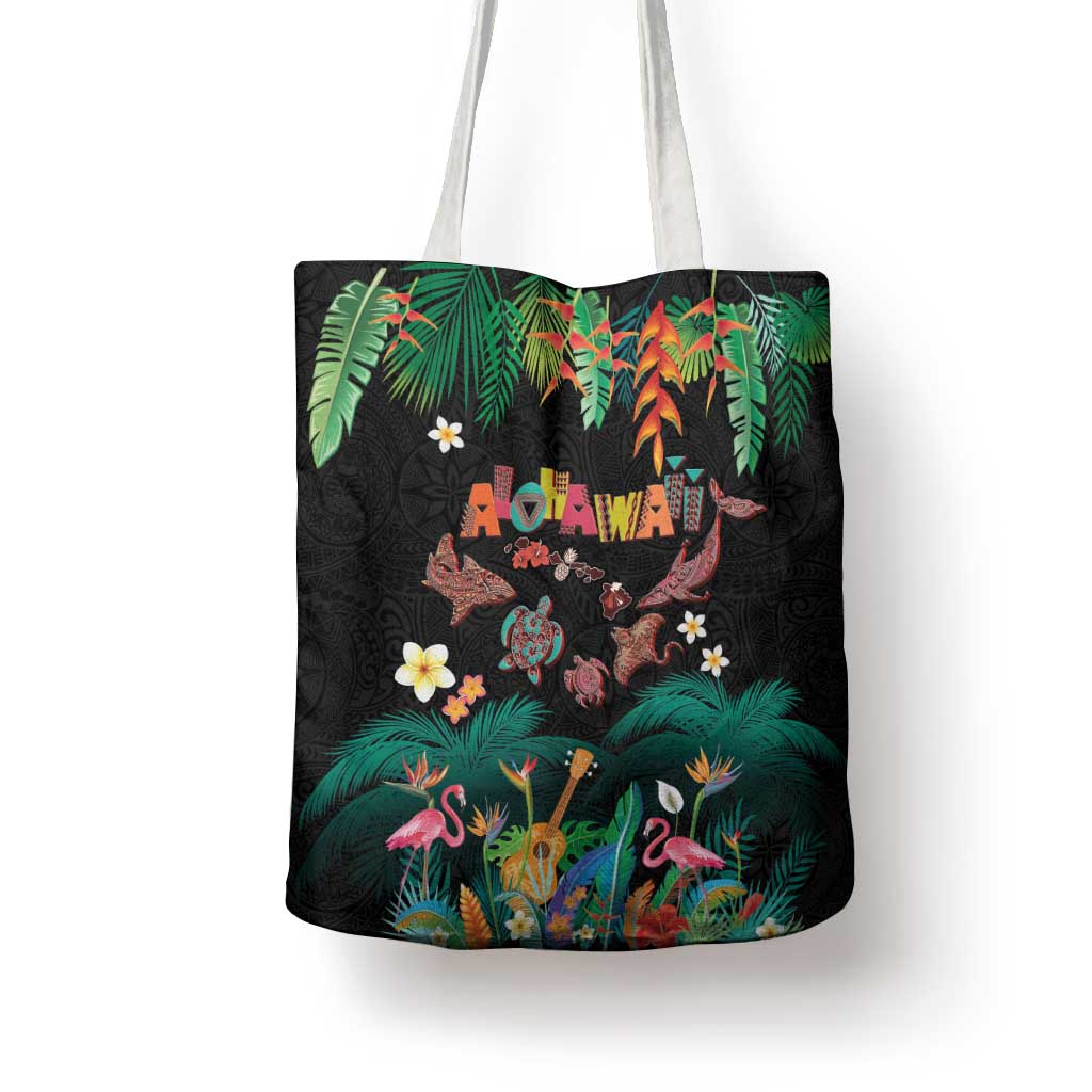 Hawaiian Alohawaii Tote Bag Tribal Sea Animals Tattoo and Tropical Plants LT03 - Polynesian Pride