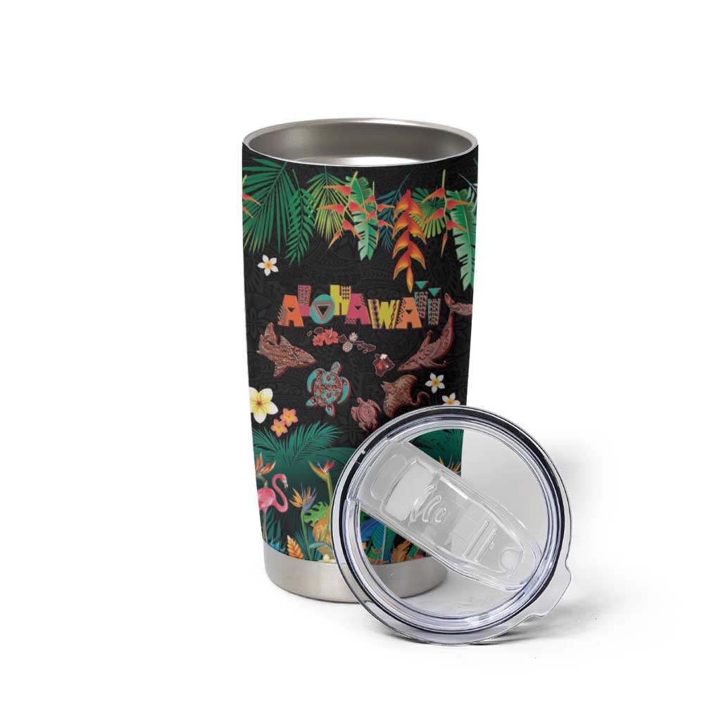Hawaiian Alohawaii Tumbler Cup Tribal Sea Animals Tattoo and Tropical Plants LT03 - Polynesian Pride