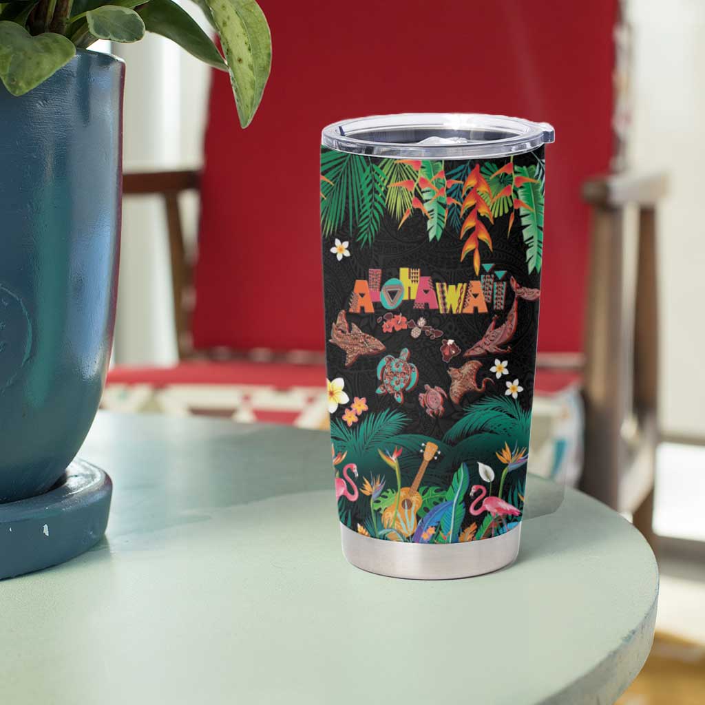 Hawaiian Alohawaii Tumbler Cup Tribal Sea Animals Tattoo and Tropical Plants LT03 - Polynesian Pride