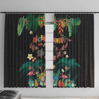 Hawaiian Alohawaii Window Curtain Tribal Sea Animals Tattoo and Tropical Plants LT03 With Hooks Black - Polynesian Pride