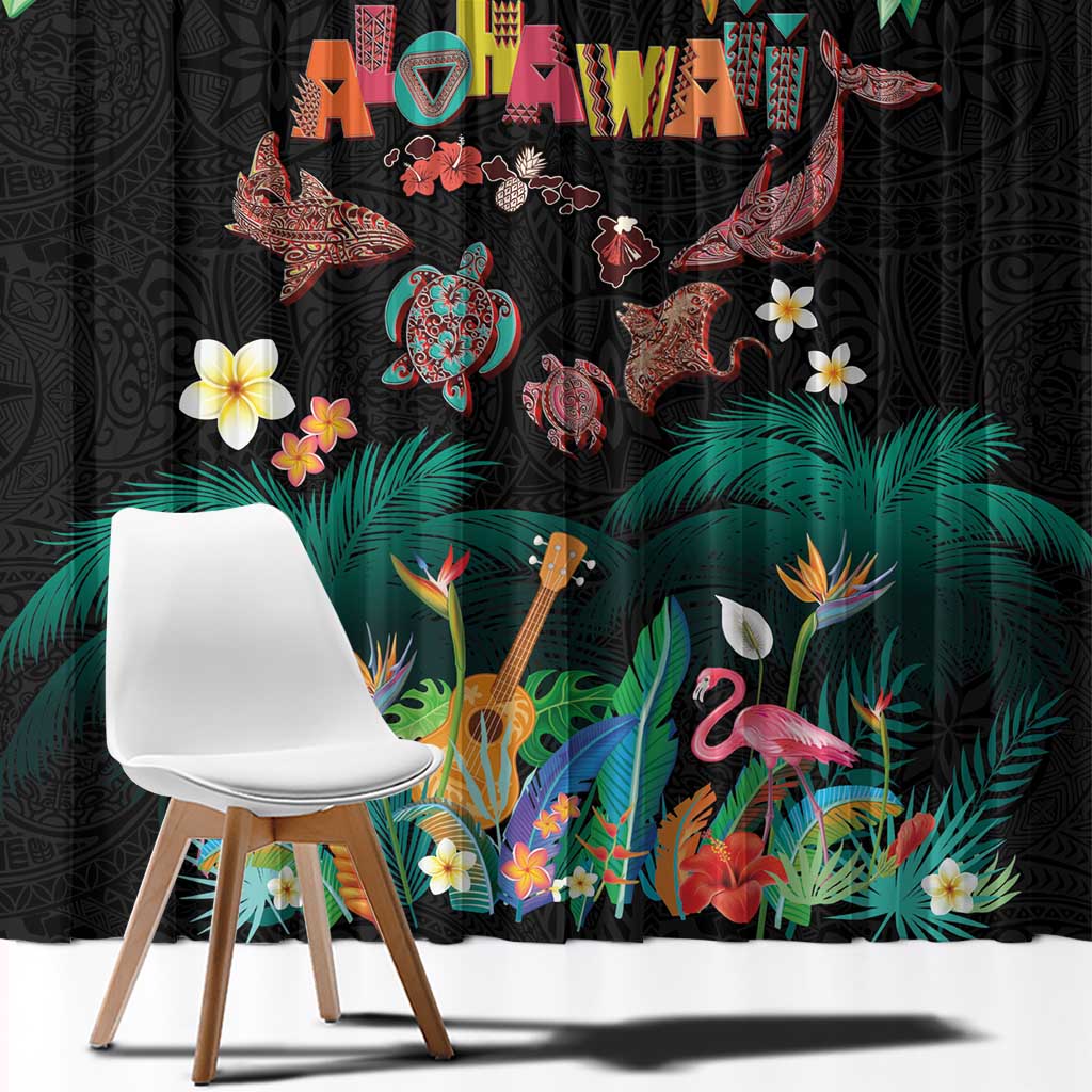 Hawaiian Alohawaii Window Curtain Tribal Sea Animals Tattoo and Tropical Plants LT03 - Polynesian Pride