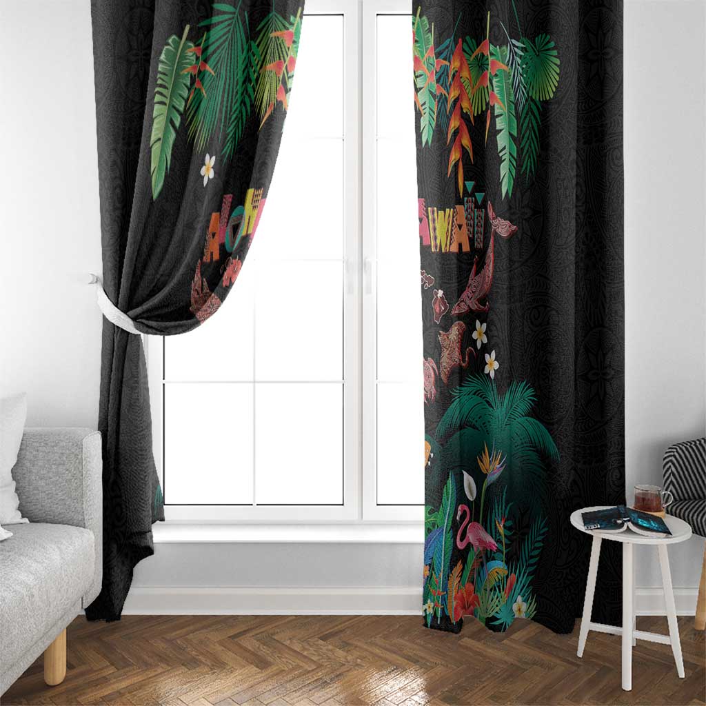 Hawaiian Alohawaii Window Curtain Tribal Sea Animals Tattoo and Tropical Plants LT03 - Polynesian Pride