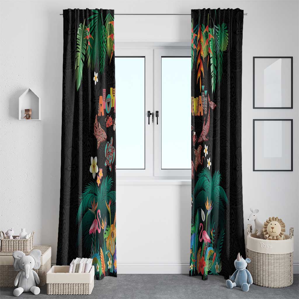 Hawaiian Alohawaii Window Curtain Tribal Sea Animals Tattoo and Tropical Plants LT03 - Polynesian Pride