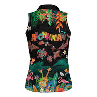 Hawaiian Alohawaii Women Sleeveless Polo Shirt Tribal Sea Animals Tattoo and Tropical Plants LT03 - Polynesian Pride