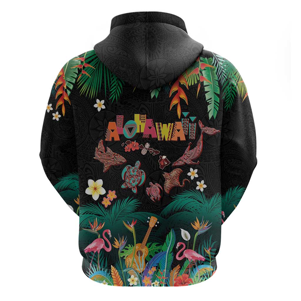 Hawaiian Alohawaii Zip Hoodie Tribal Sea Animals Tattoo and Tropical Plants LT03 - Polynesian Pride