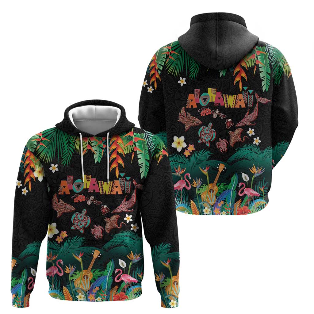 Hawaiian Alohawaii Zip Hoodie Tribal Sea Animals Tattoo and Tropical Plants LT03 - Polynesian Pride