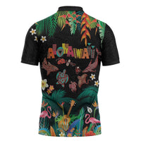 Hawaiian Alohawaii Zipper Polo Shirt Tribal Sea Animals Tattoo and Tropical Plants LT03 - Polynesian Pride