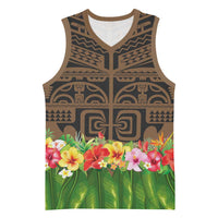 Hawaiian Hula Costume Basketball Jersey Tribal Tattoo and Tropical Plants Skirt LT03 Unisex Brown - Polynesian Pride