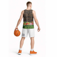 Hawaiian Hula Costume Basketball Jersey Tribal Tattoo and Tropical Plants Skirt LT03 - Polynesian Pride