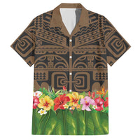 Hawaiian Hula Costume Hawaiian Shirt Tribal Tattoo and Tropical Plants Skirt LT03 Brown - Polynesian Pride