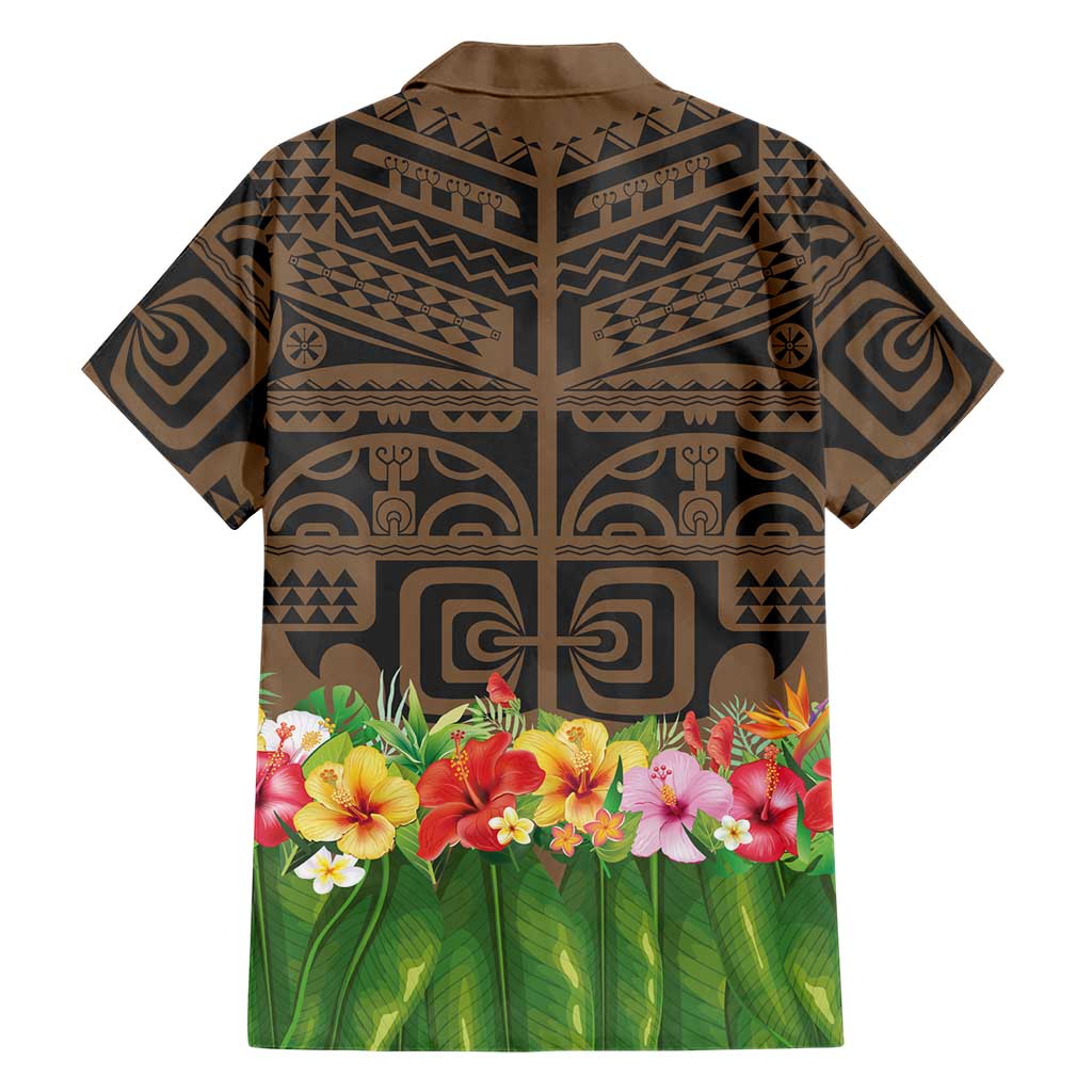 Hawaiian Hula Costume Hawaiian Shirt Tribal Tattoo and Tropical Plants Skirt LT03 - Polynesian Pride