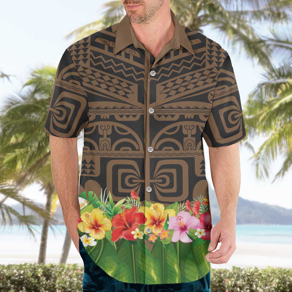 Hawaiian Hula Costume Hawaiian Shirt Tribal Tattoo and Tropical Plants Skirt LT03 - Polynesian Pride