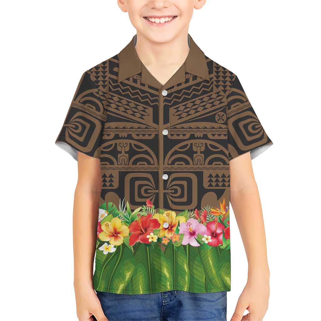 Hawaiian Hula Costume Hawaiian Shirt Tribal Tattoo and Tropical Plants Skirt LT03 - Polynesian Pride